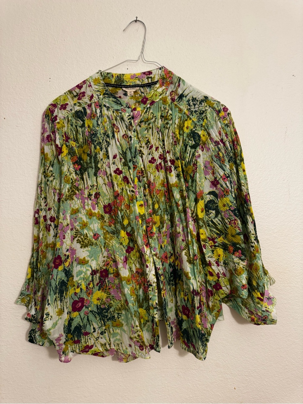 Pilcro Floral Pleated Blouse - Green Multi